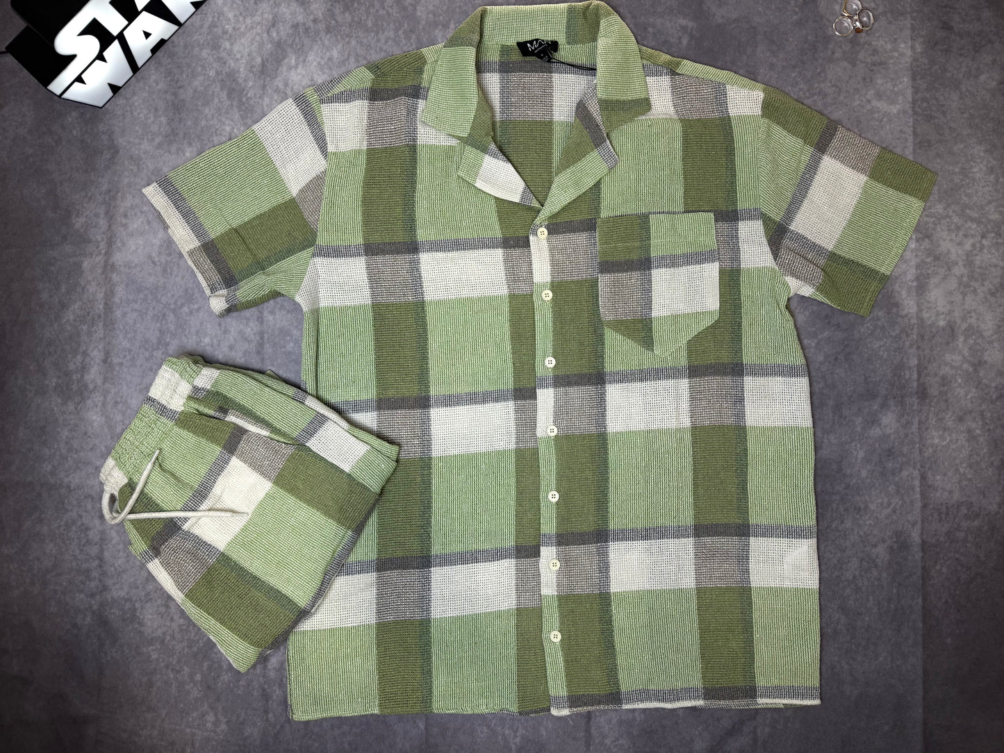 Oversized Textured Flannel Shirt And Short