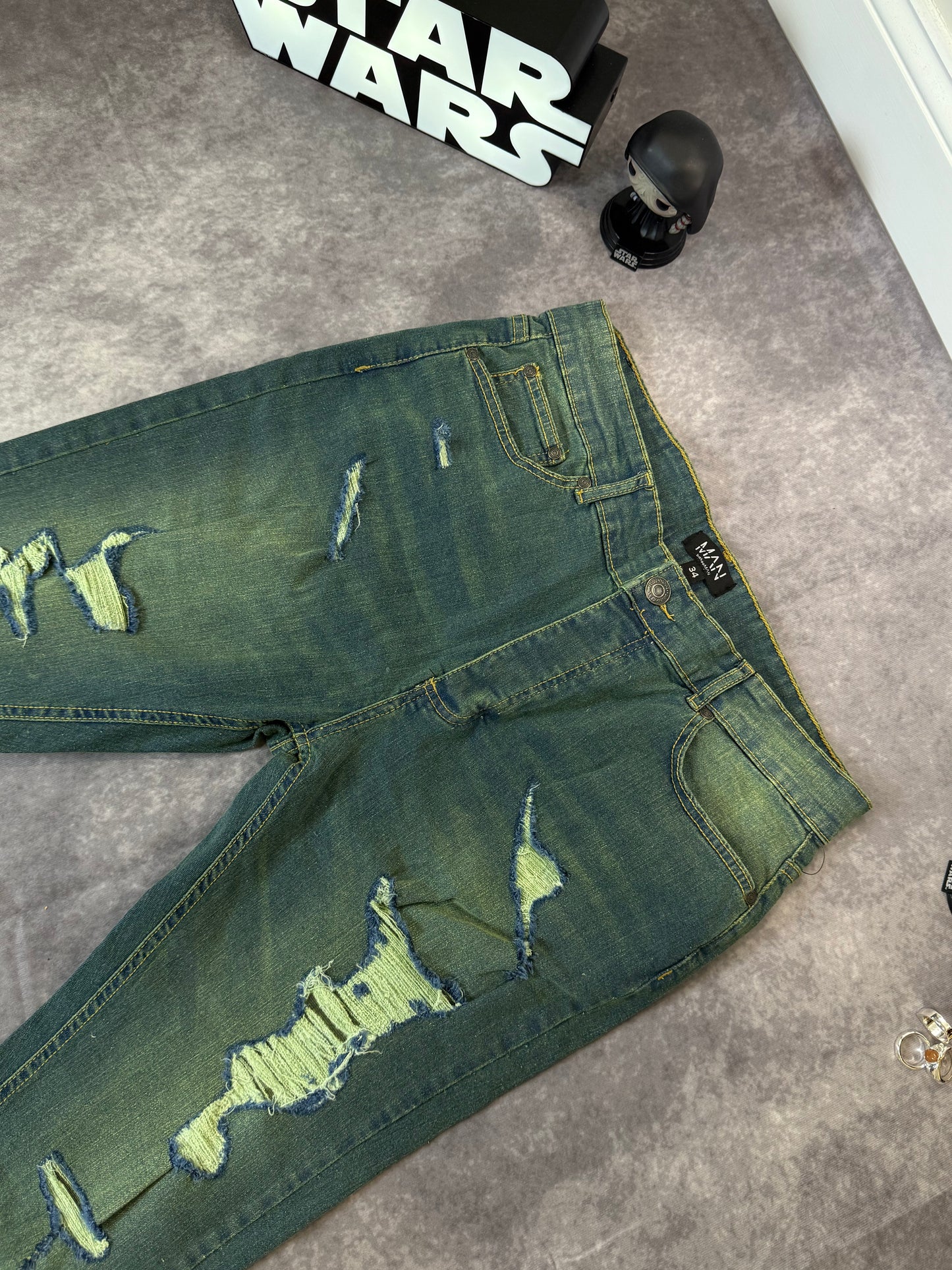 Skinny Stretch Stacked Flared Ripped Jeans