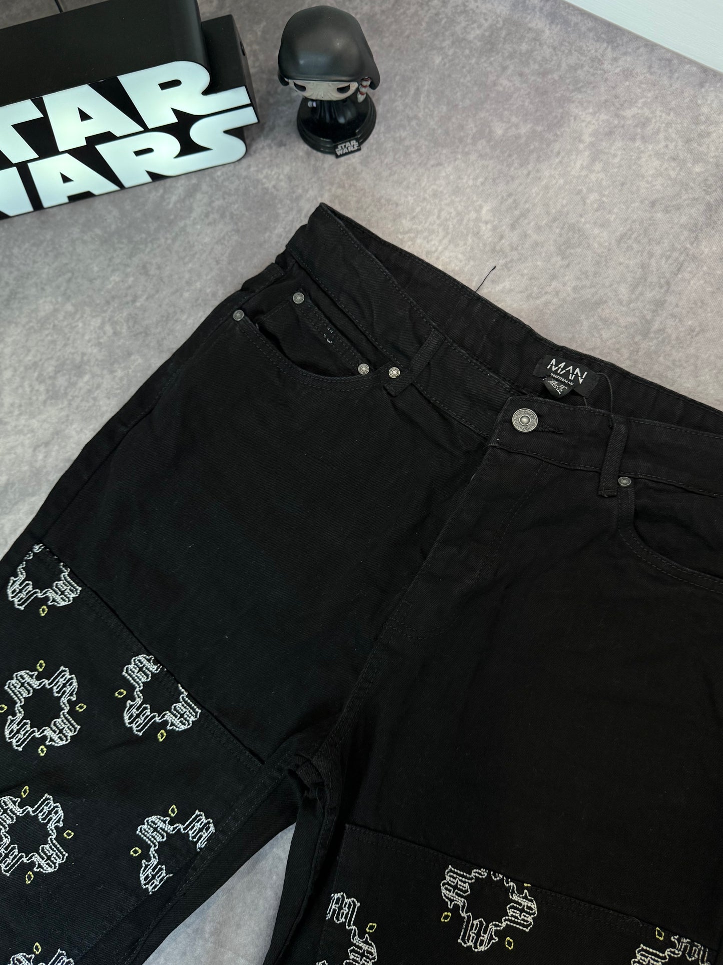 Straight Leg Floral Embroidered Carpenter Jeans
