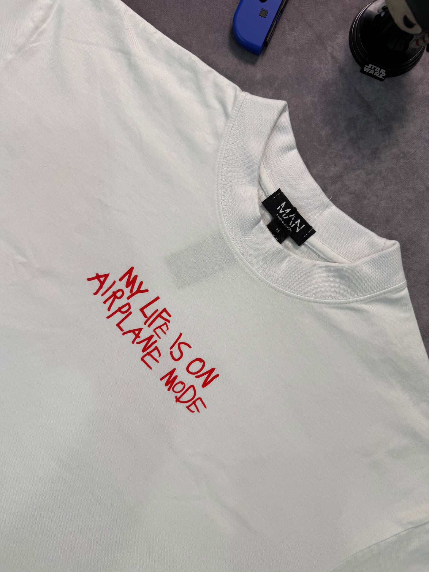 Oversized Boxy Extended Neck Airplane Mode Graphic T-Shirt