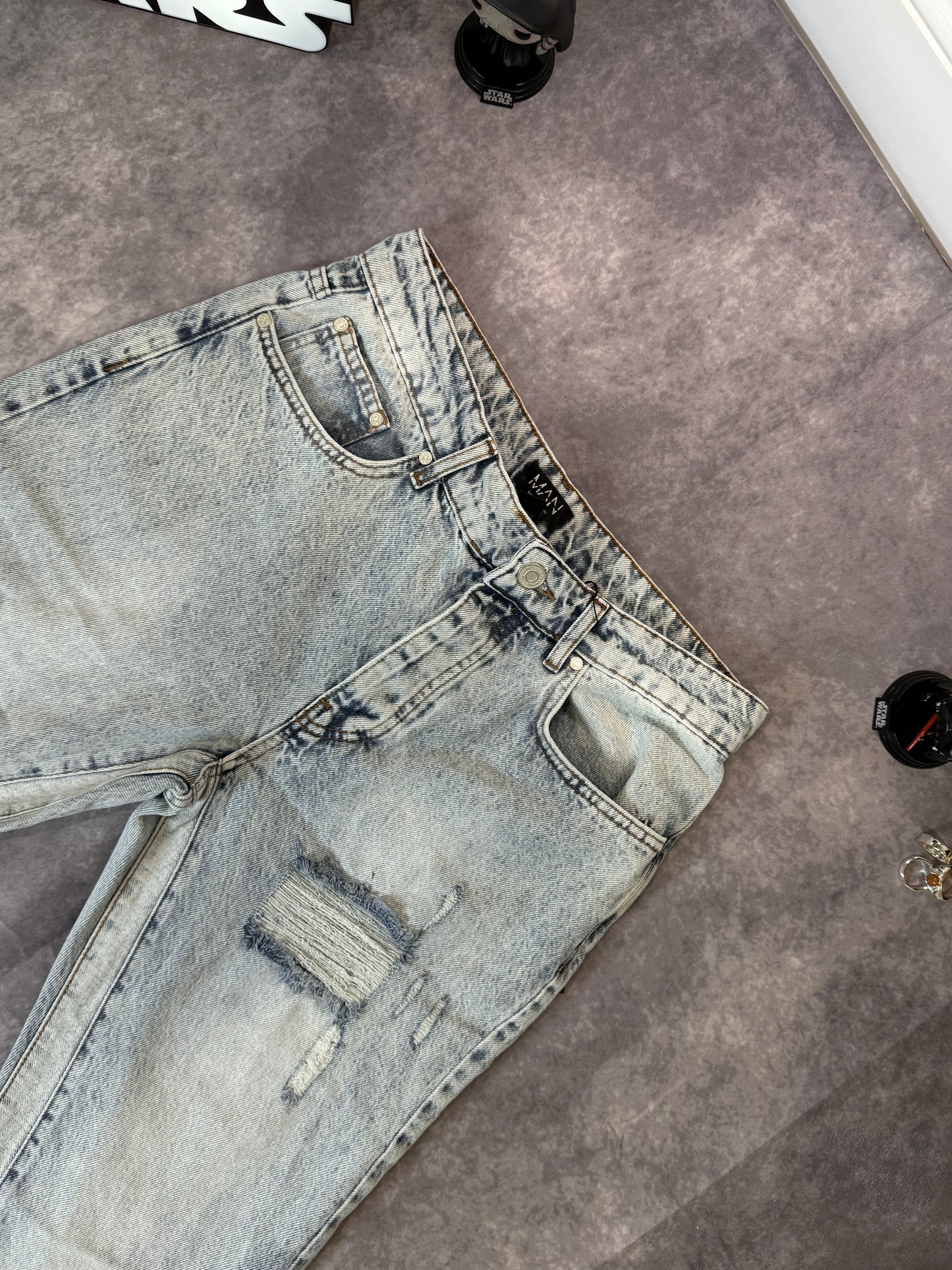 Slim Flare Washed Distressed Gusset Panel Jeans