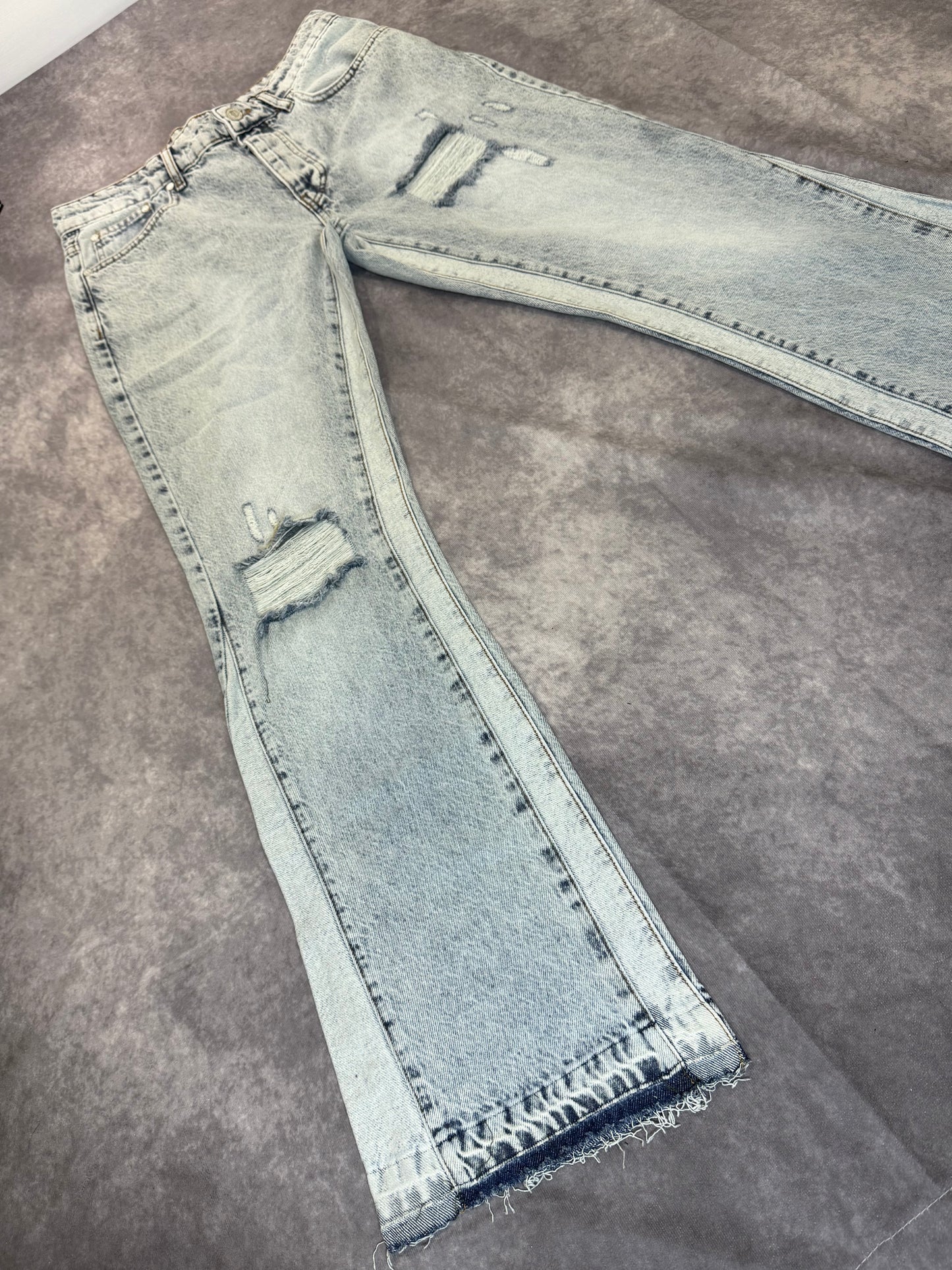 Slim Flare Washed Distressed Gusset Panel Jeans
