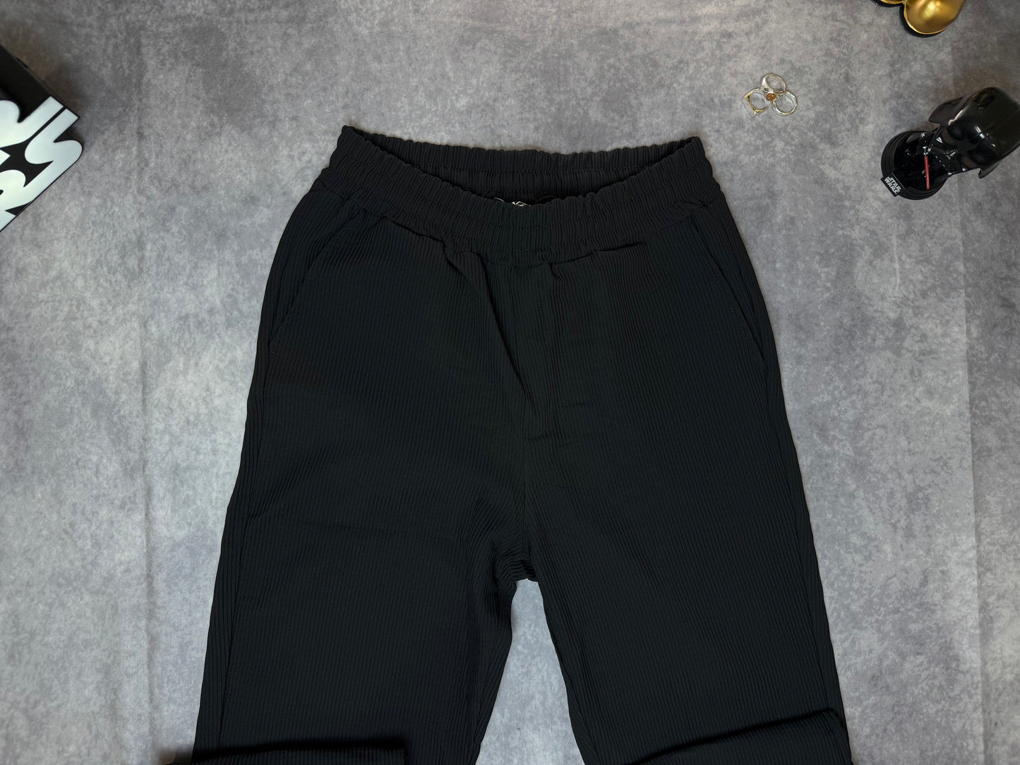 Tall Elasticated Waist Slim Flare Stacked Pleated Pants