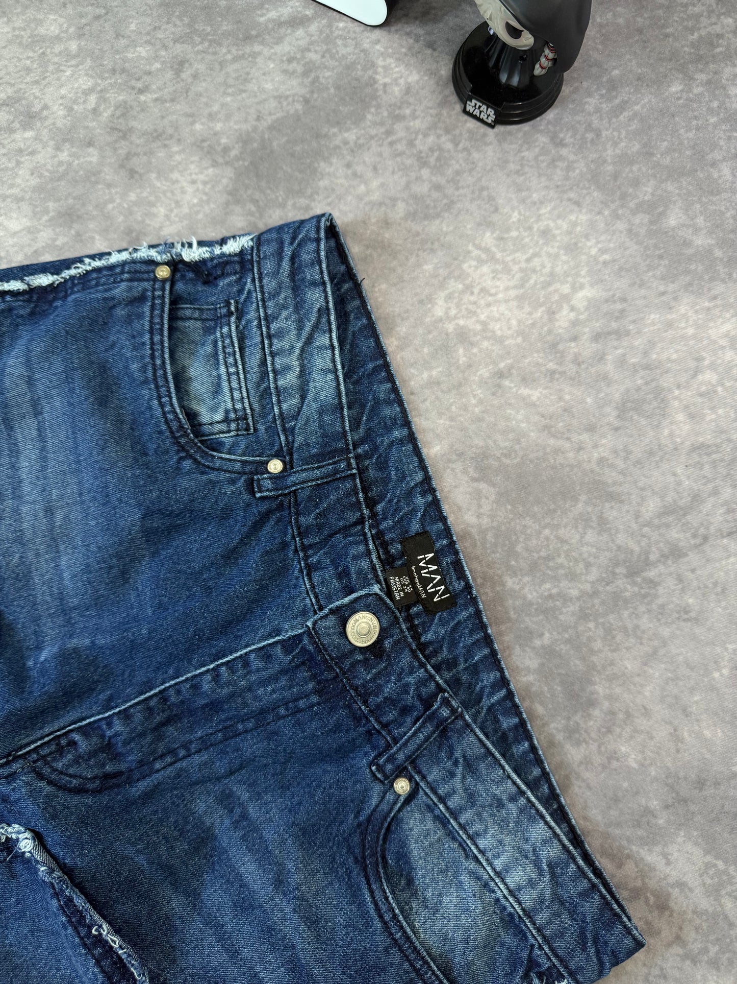 Raw Edge Rip & Repair Carpenter Panel Relaxed Fit Flared Jeans