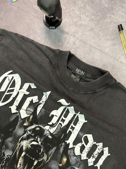 Black Oversized Ofcl Man Canine Washed Graphic T-Shirt