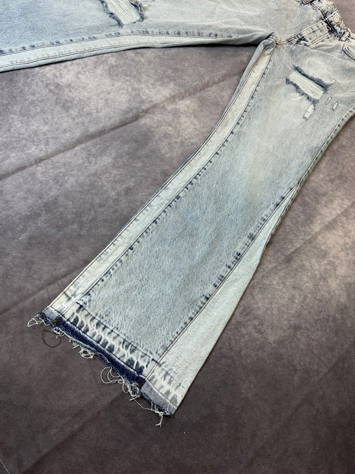 Slim Flare Washed Distressed Gusset Panel Jeans
