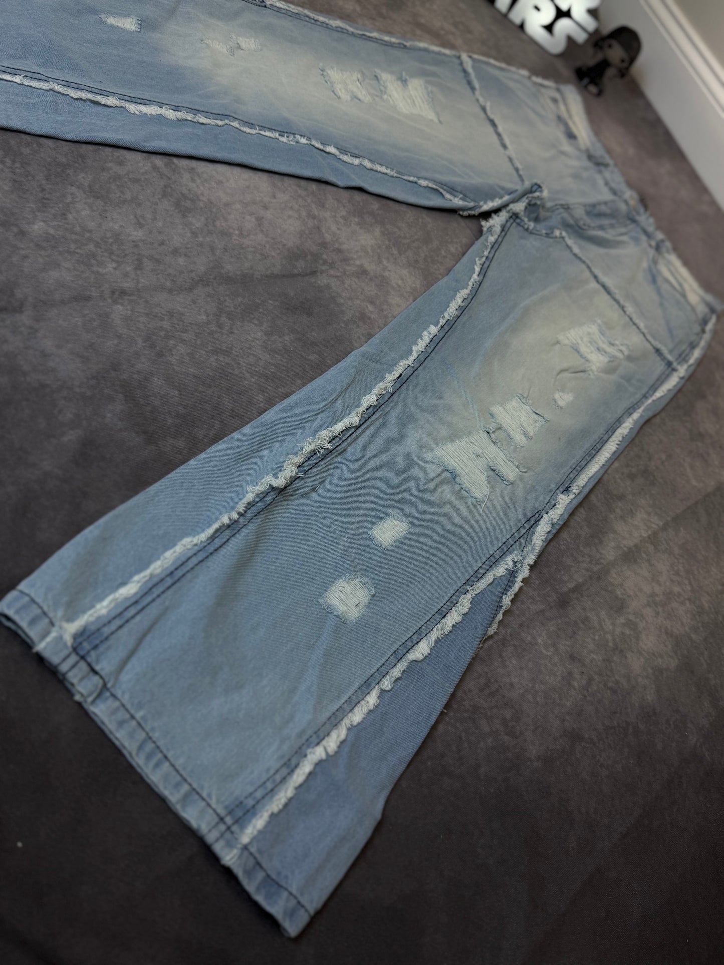 Tall Raw Edge Rip & Repair Carpenter Panel Relaxed Fit Flared Jeans