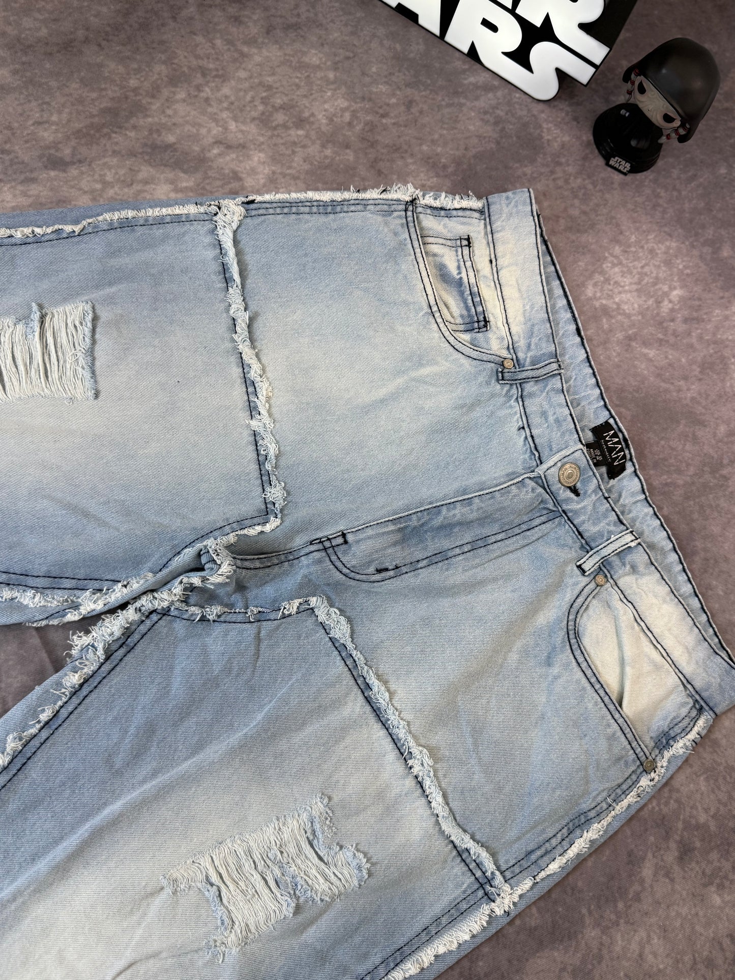 Tall Raw Edge Rip & Repair Carpenter Panel Relaxed Fit Flared Jeans