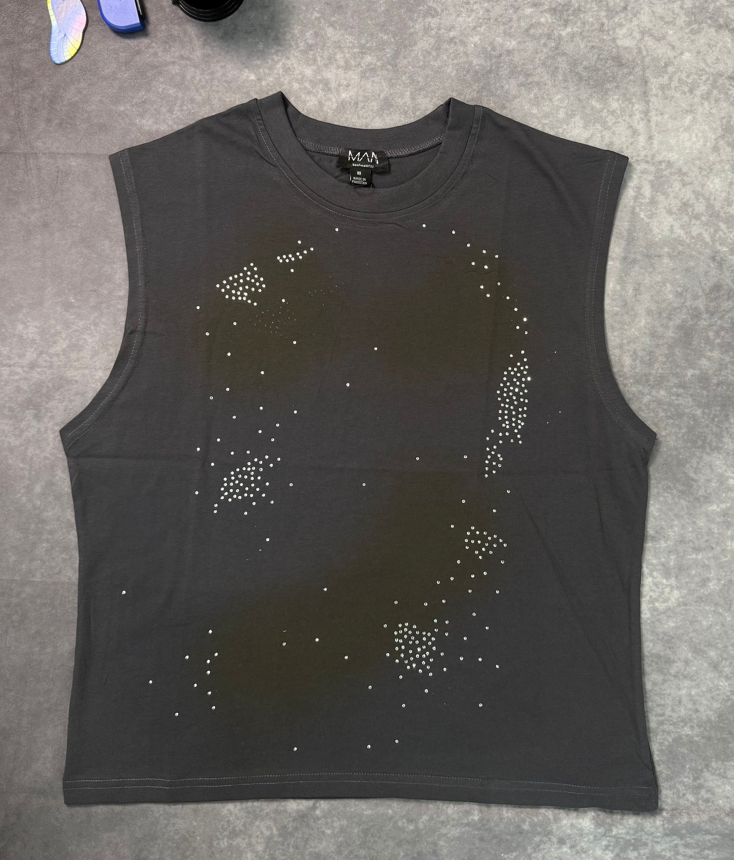 Boxy Fit Washed Rhinestone Tank