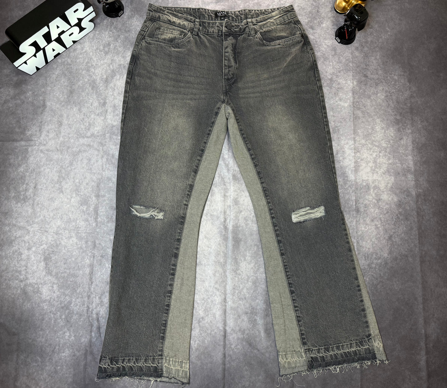 Plus Relaxed Rigid Flare Knee Rip Jeans