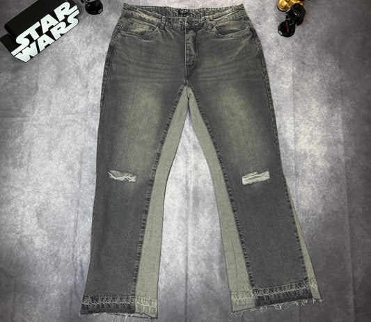 Plus Relaxed Rigid Flare Knee Rip Jeans