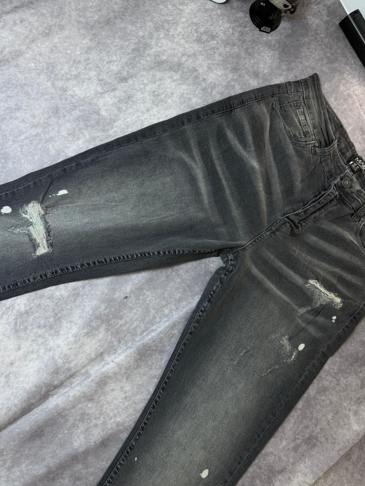 Tall Skinny All Over Ripped Bleached Paint Splatter Jeans