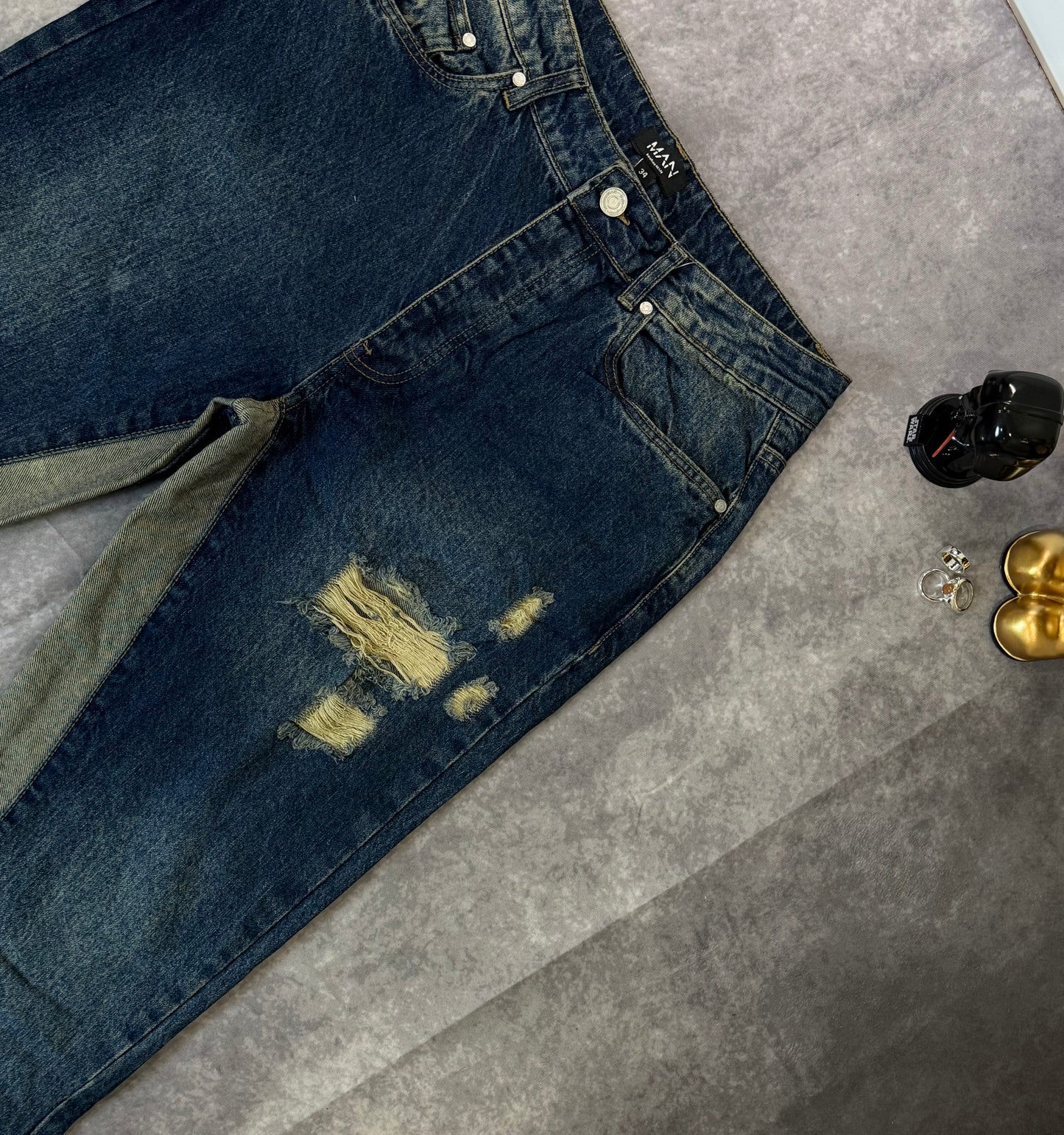 Tall Slim Rigid Flare Distressed Gusset Panel Acid Washed Jeans
