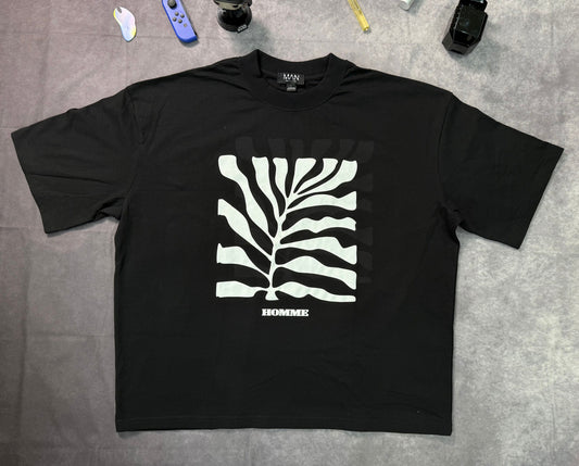 Oversized Boxy Leaf Puff Print T-Shirt