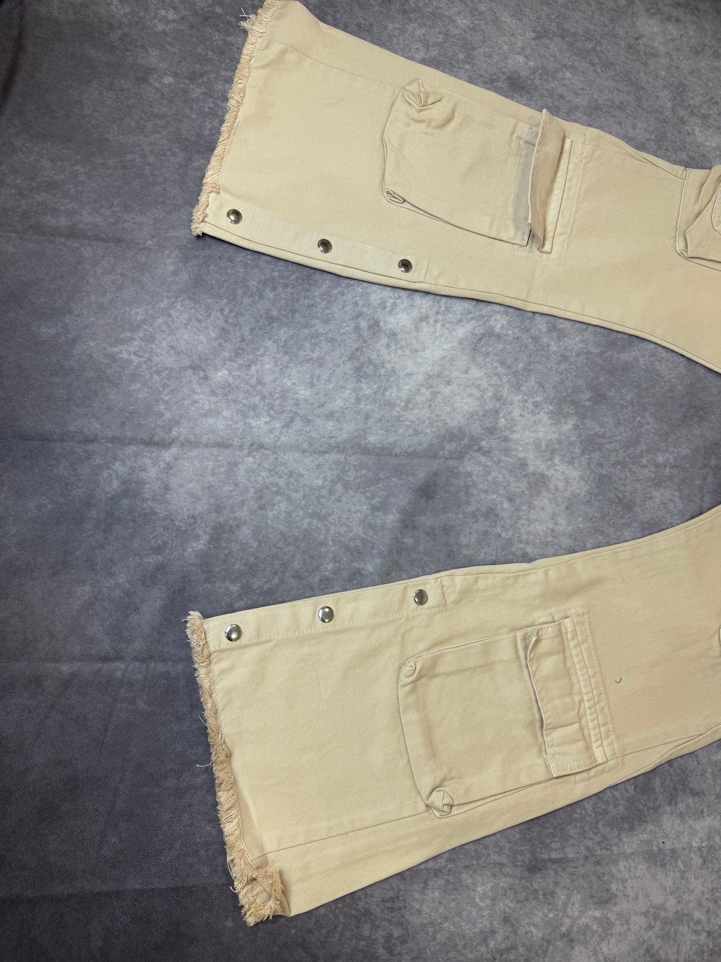 Popper Hem Multi Cargo Pocket Relaxed Fit Flared Jeans