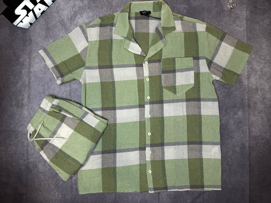 Oversized Textured Flannel Shirt And Short