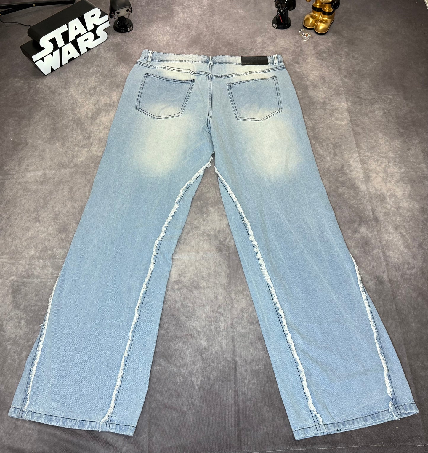 Tall Raw Edge Rip & Repair Carpenter Panel Relaxed Fit Flared Jeans