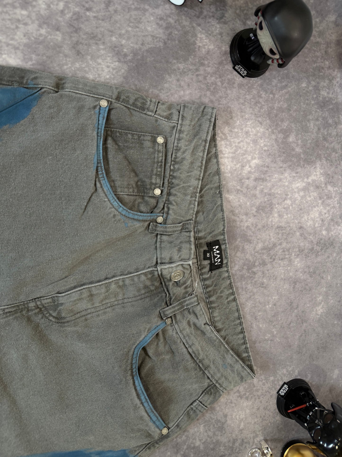 Baggy Rigid Bleached Seam Detail Denim Jeans