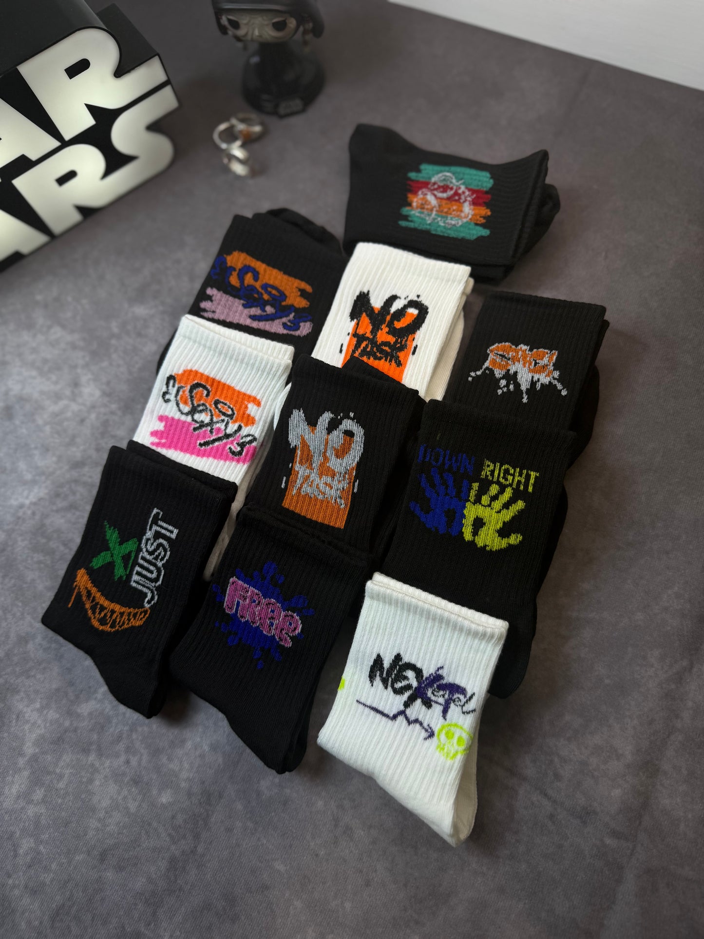 Socks Random Style Black &amp; White Unisex Graffiti Design