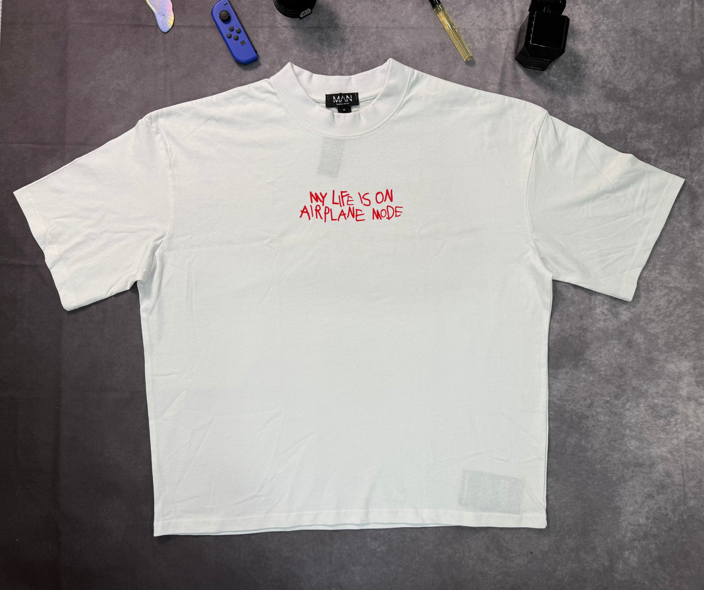 Oversized Boxy Extended Neck Airplane Mode Graphic T-Shirt