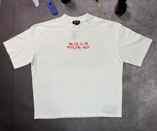 Oversized Boxy Extended Neck Airplane Mode Graphic T-Shirt