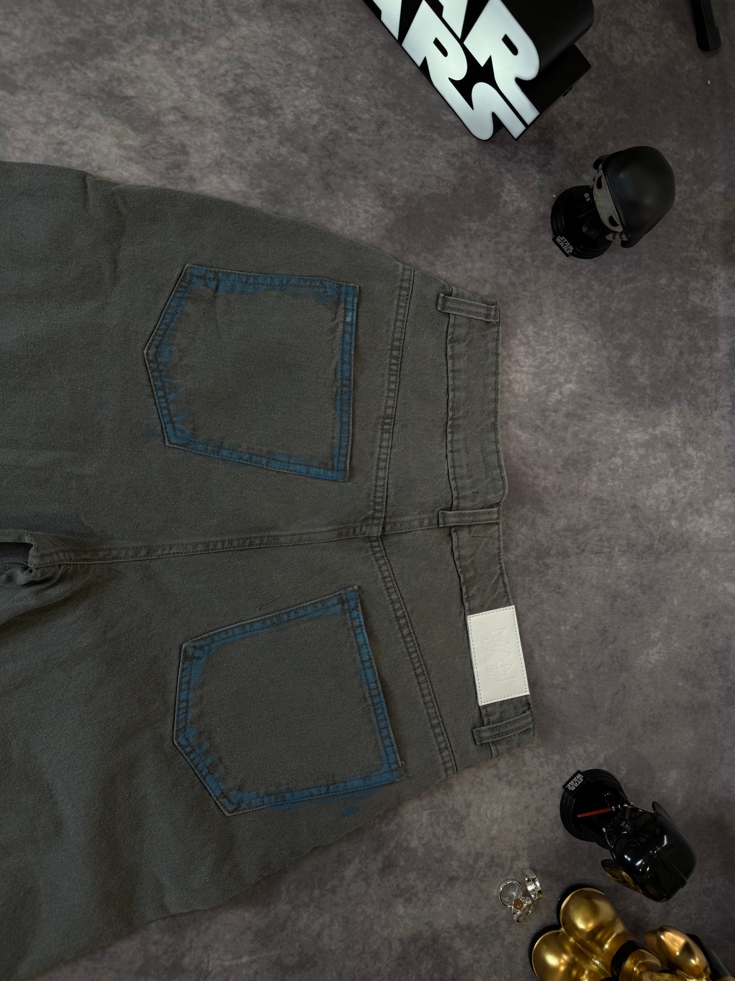 Baggy Rigid Bleached Seam Detail Denim Jeans