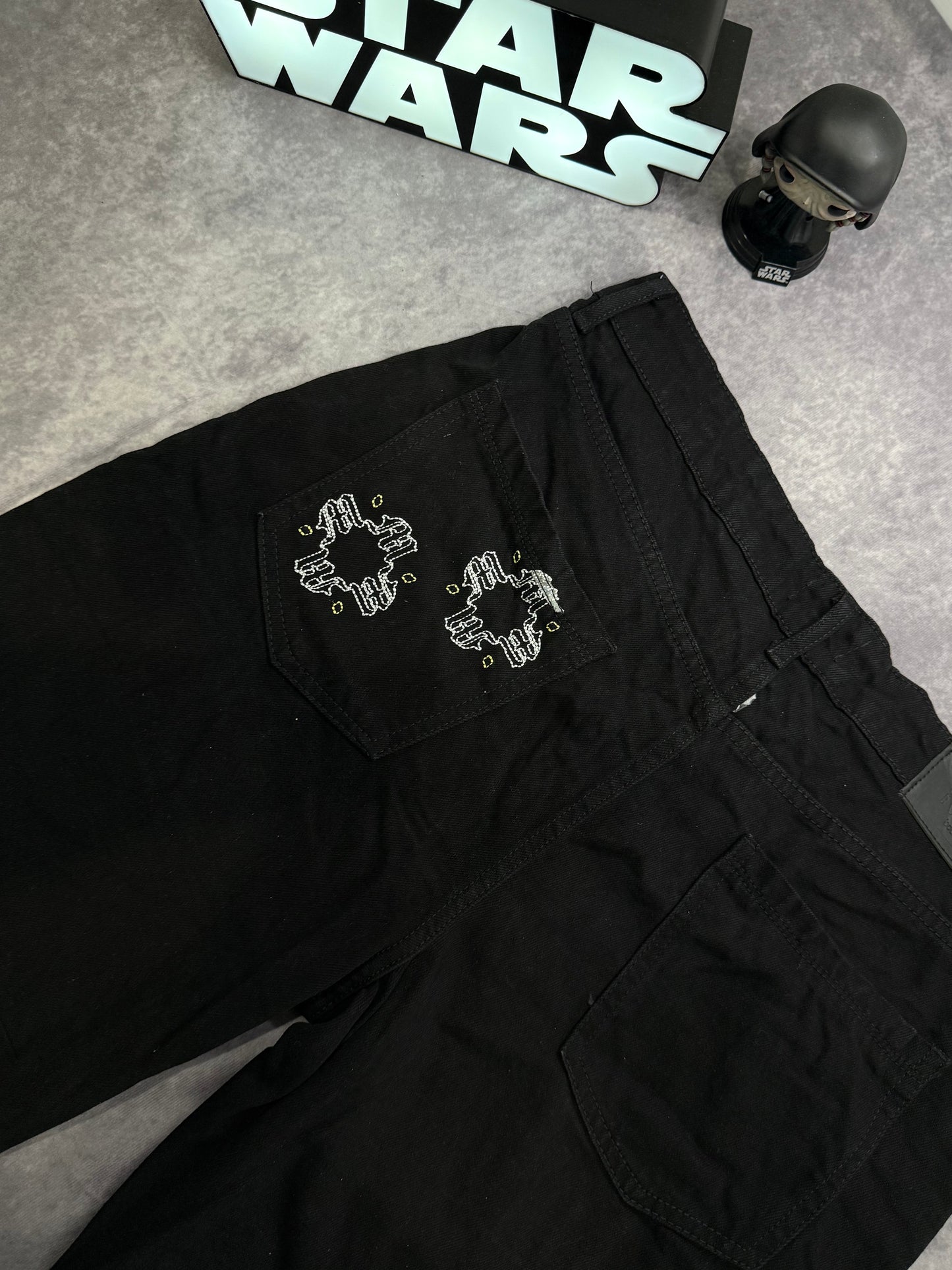 Straight Leg Floral Embroidered Carpenter Jeans