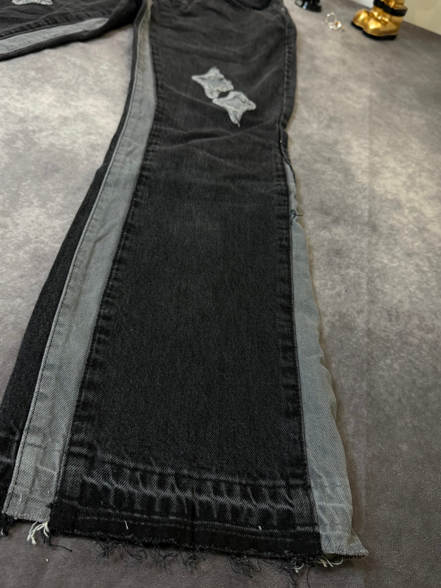 Slim Rigid Flare Applique Panel Jeans