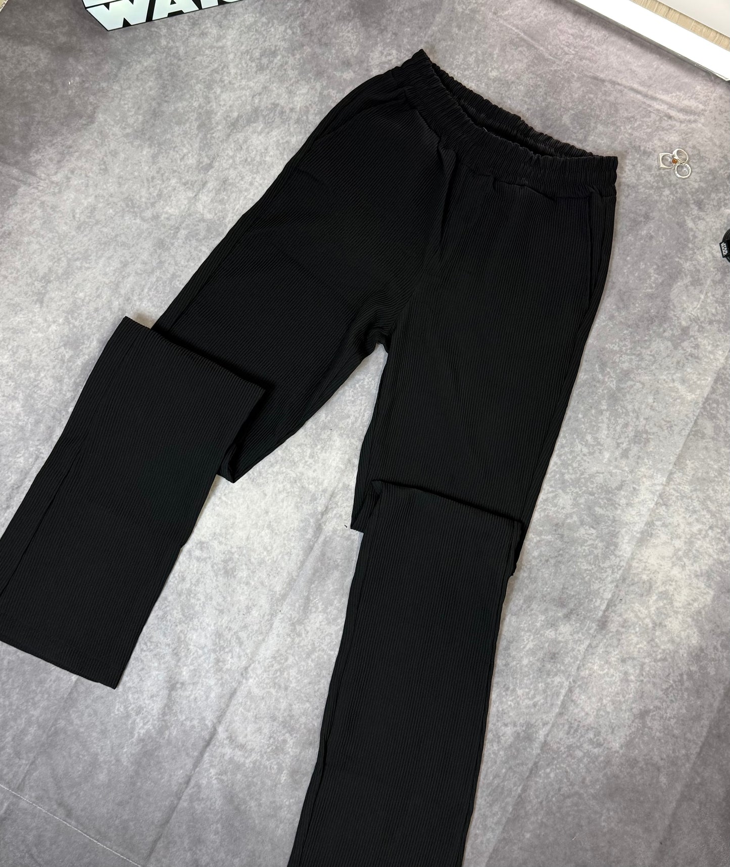 Tall Elasticated Waist Slim Flare Stacked Pleated Pants