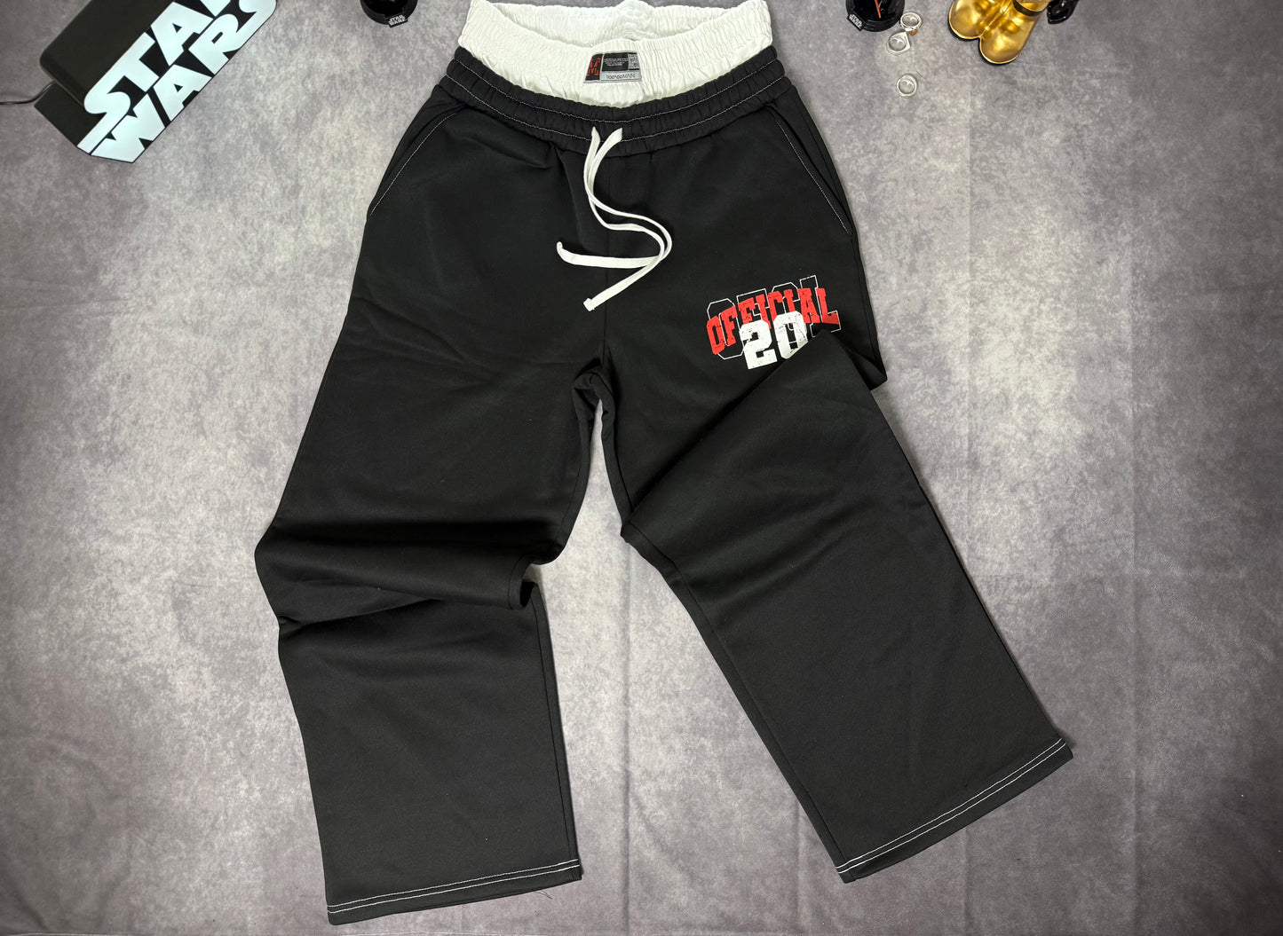 Oversized Boxy Faux Layer Varsity Print T-Shirt Wide Leg Sweatpants Set