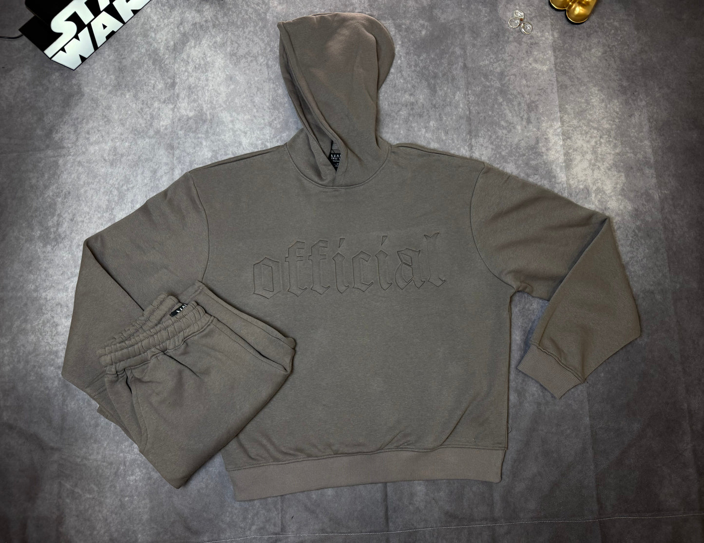 Oversized Boxy Gothic Official Embossed Short Hooded Tracksuit