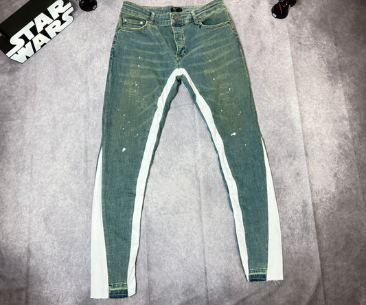 Skinny Stretch Ripped Paint Splat Gusset Jeans
