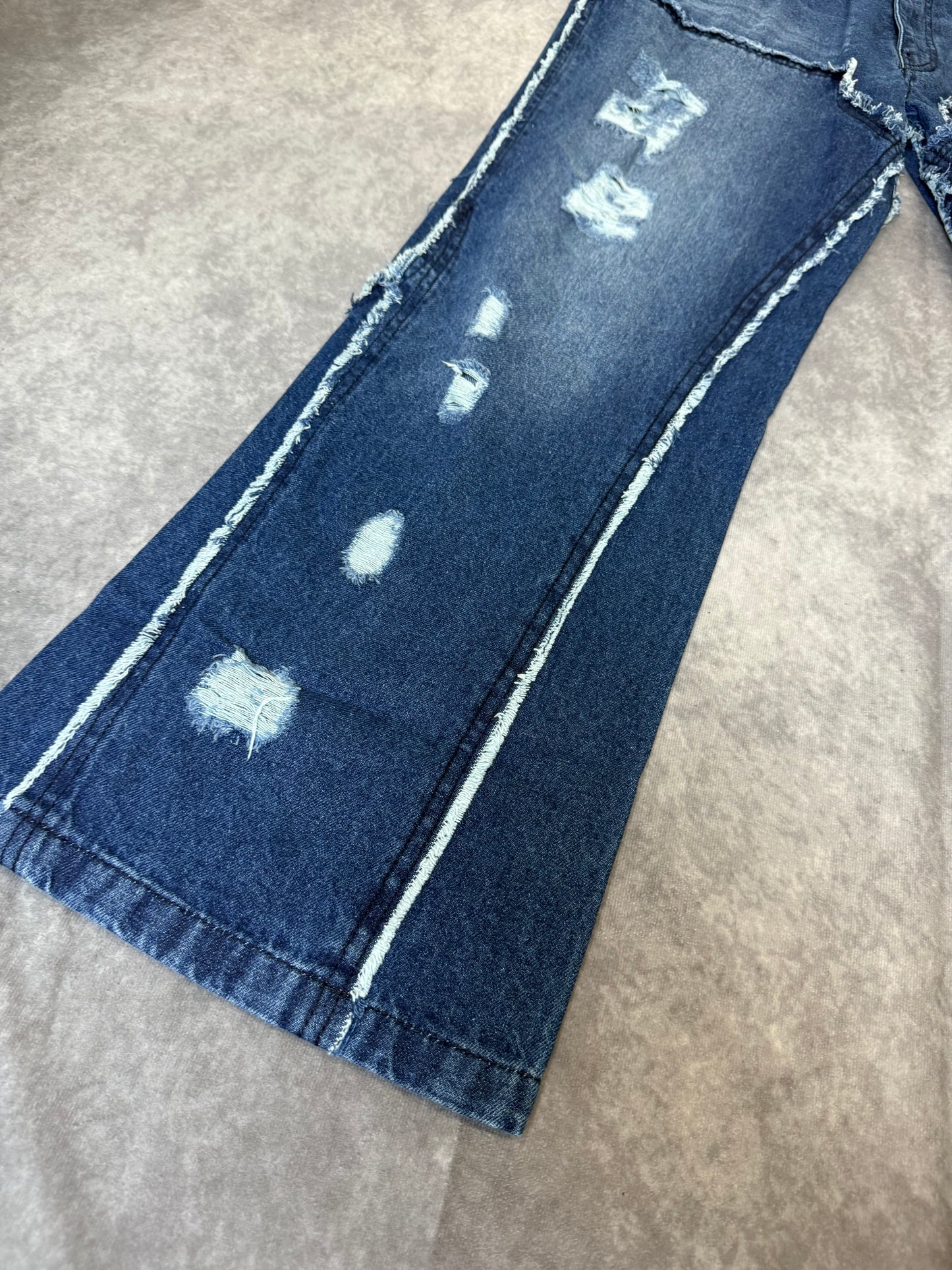 Raw Edge Rip & Repair Carpenter Panel Relaxed Fit Flared Jeans
