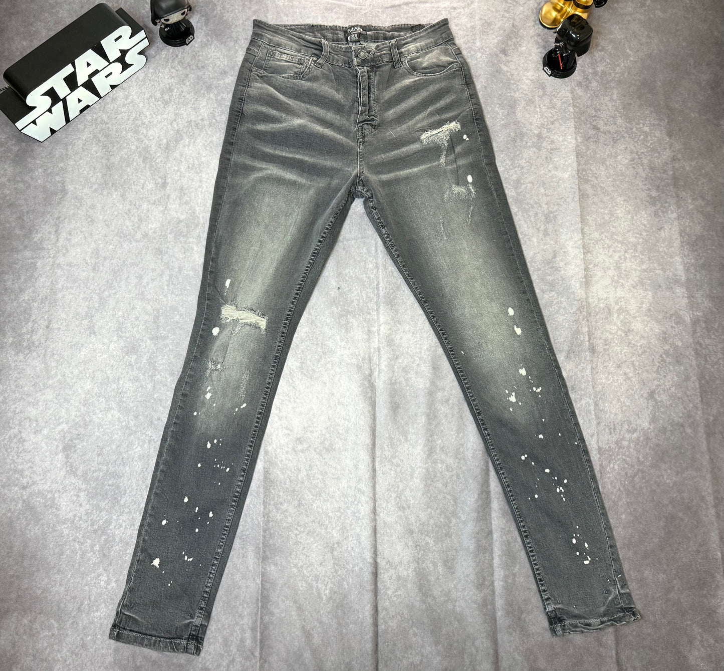Tall Skinny All Over Ripped Bleached Paint Splatter Jeans