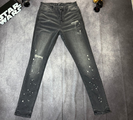 Tall Skinny All Over Ripped Bleached Paint Splatter Jeans