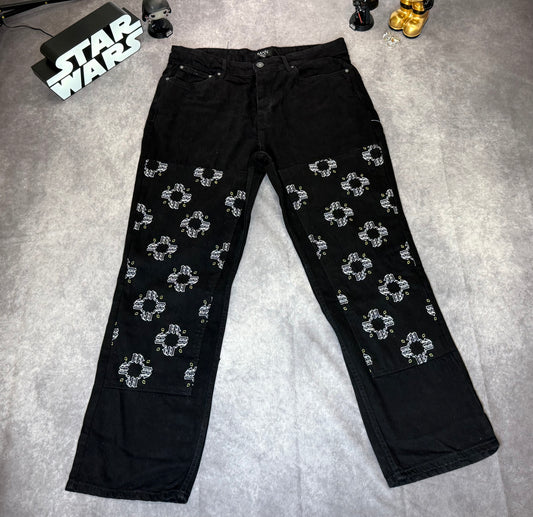 Straight Leg Floral Embroidered Carpenter Jeans