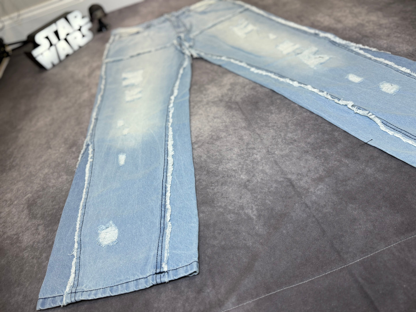 Tall Raw Edge Rip & Repair Carpenter Panel Relaxed Fit Flared Jeans