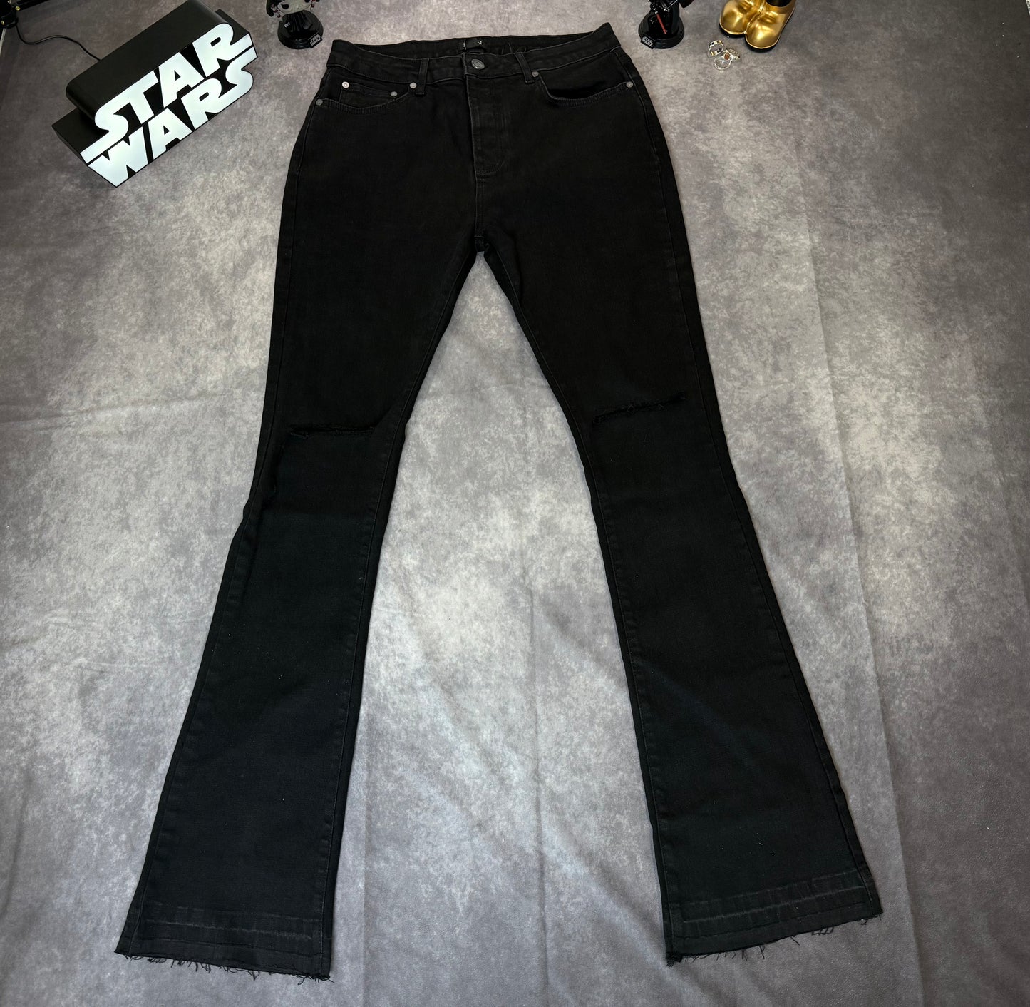 Skinny Stacked Flared Ripped Knee Jeans