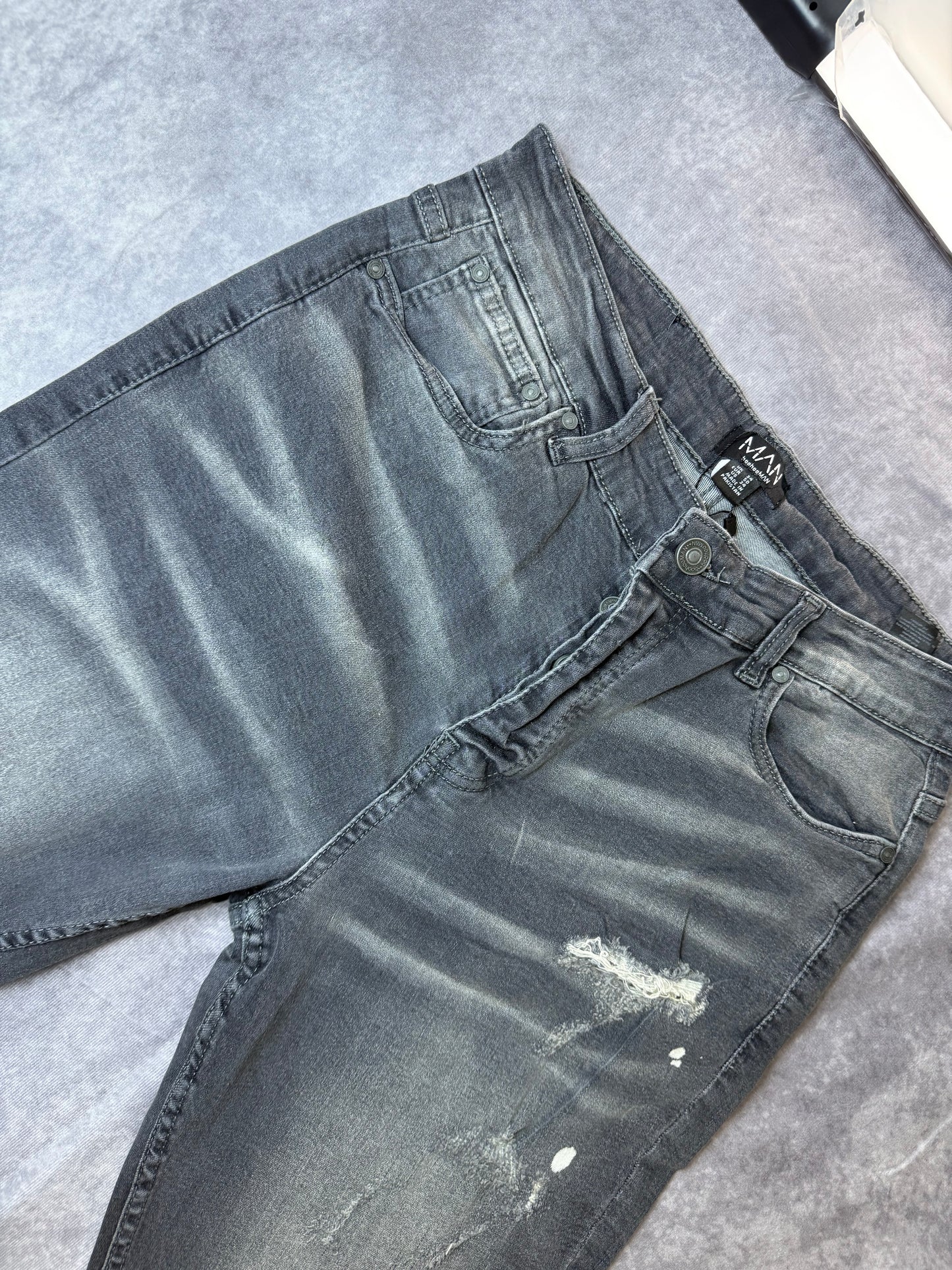 Tall Skinny All Over Ripped Bleached Paint Splatter Jeans