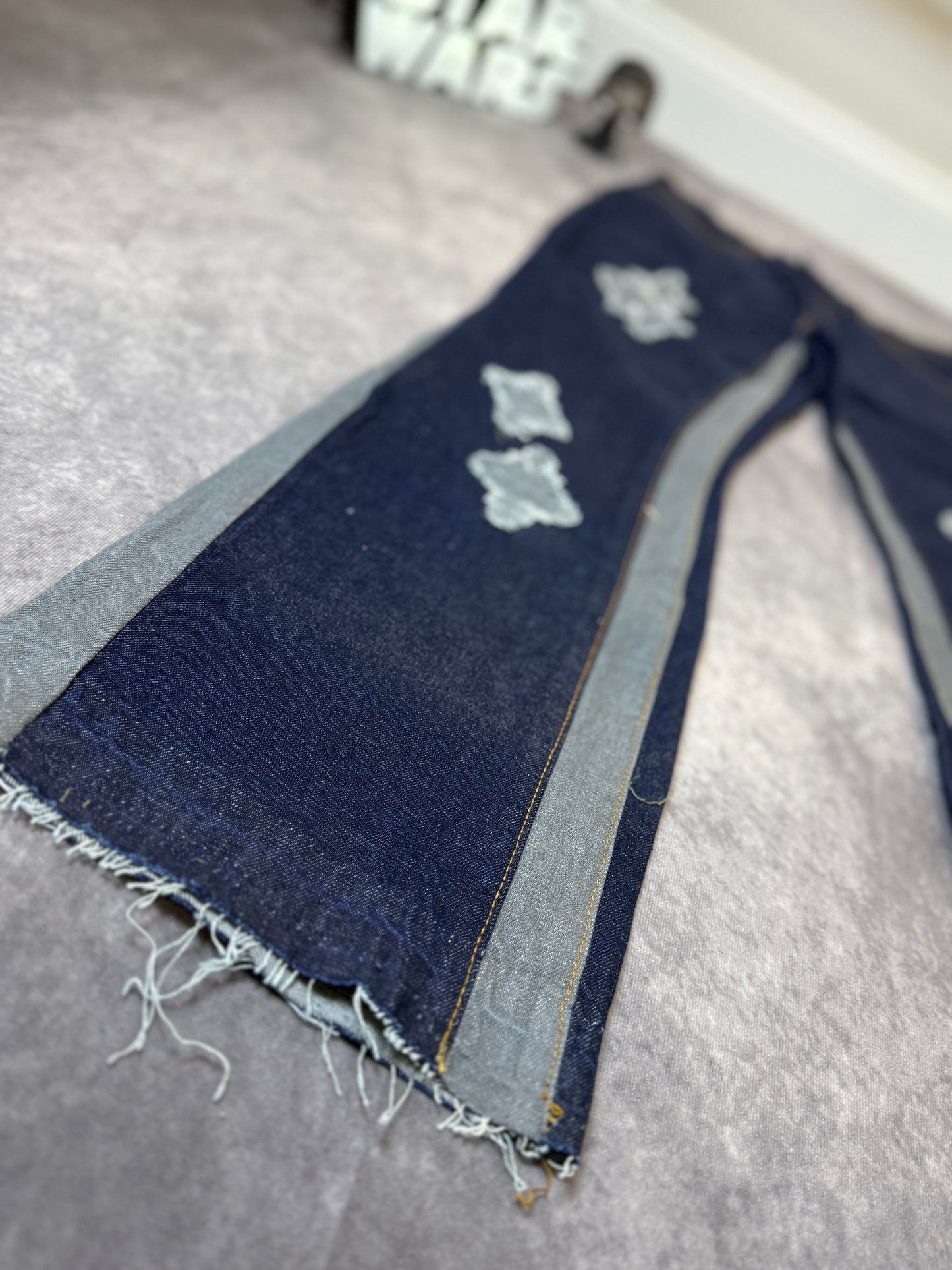 Slim Rigid Flare Applique Panel Jeans
