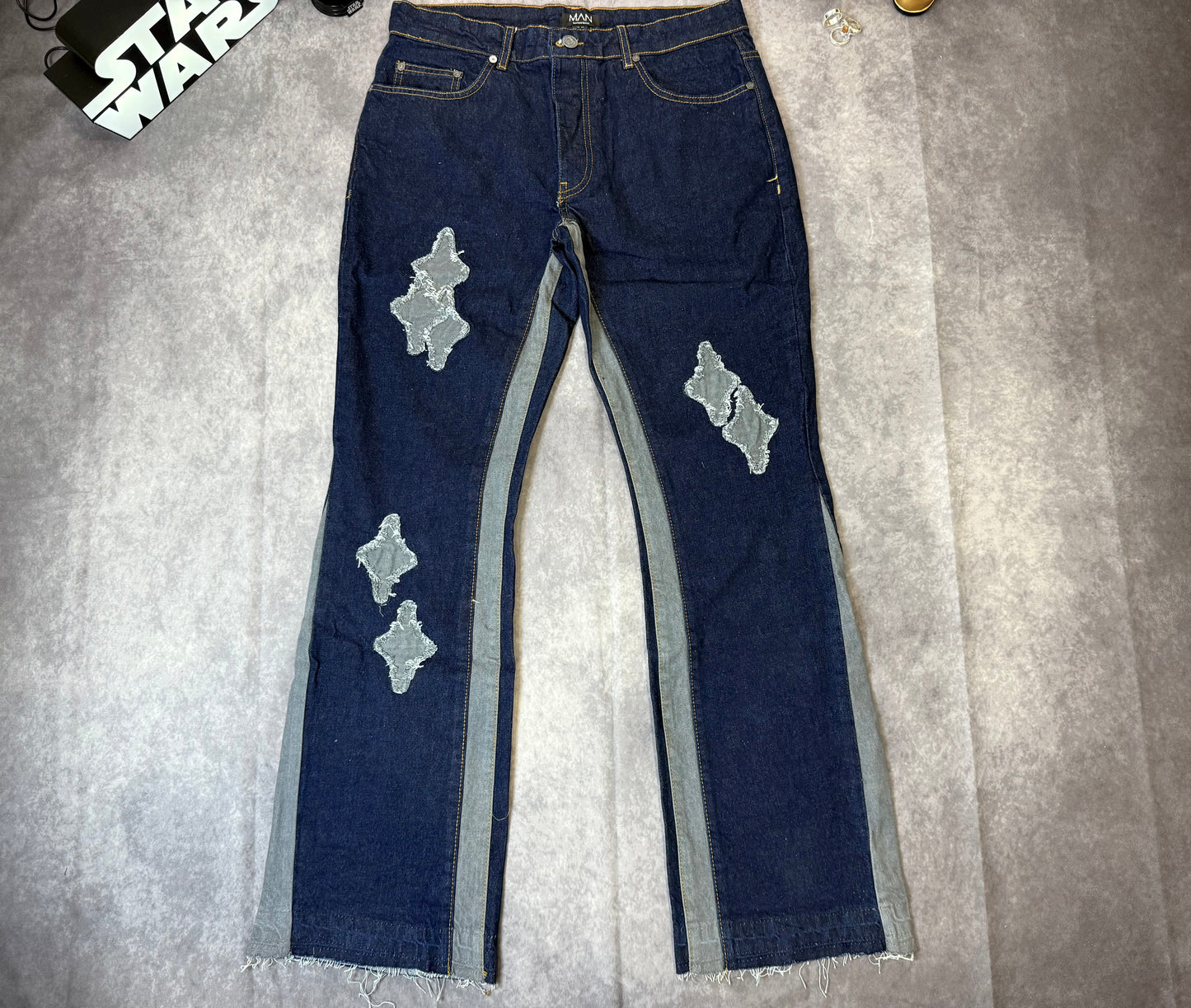 Slim Rigid Flare Applique Panel Jeans