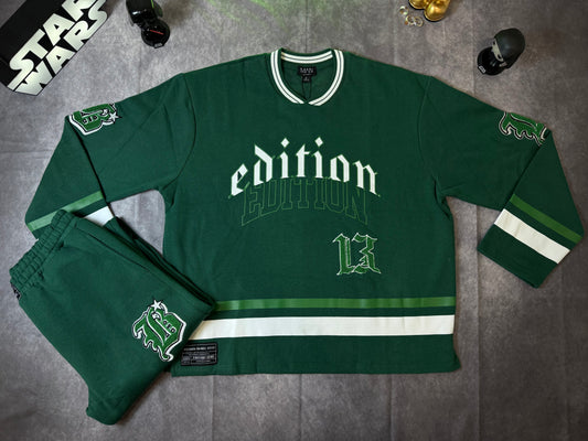 Oversized Varsity Applique V Neck Sweatshirt Tracksuit