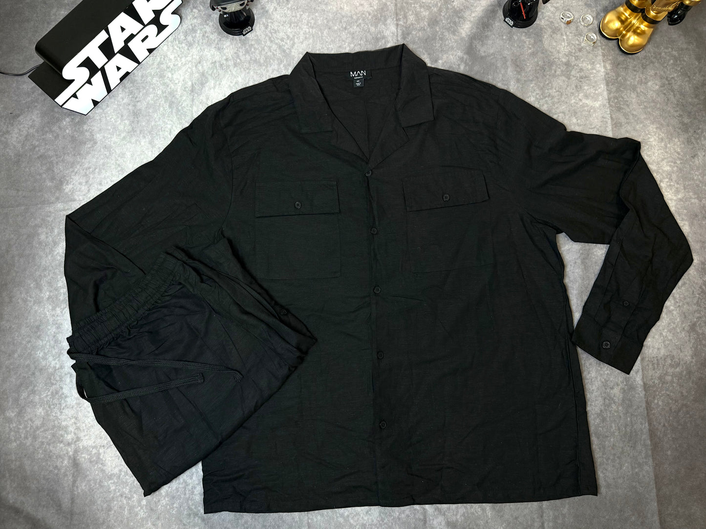 Plus Oversized Short Sleeve Linen Cargo Shirt & Short Set