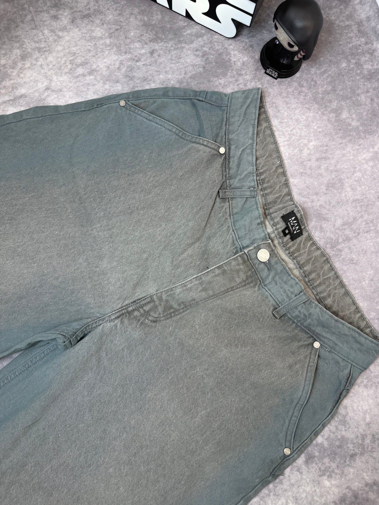 Baggy Rigid Bleach Seam Jeans In Mid Grey