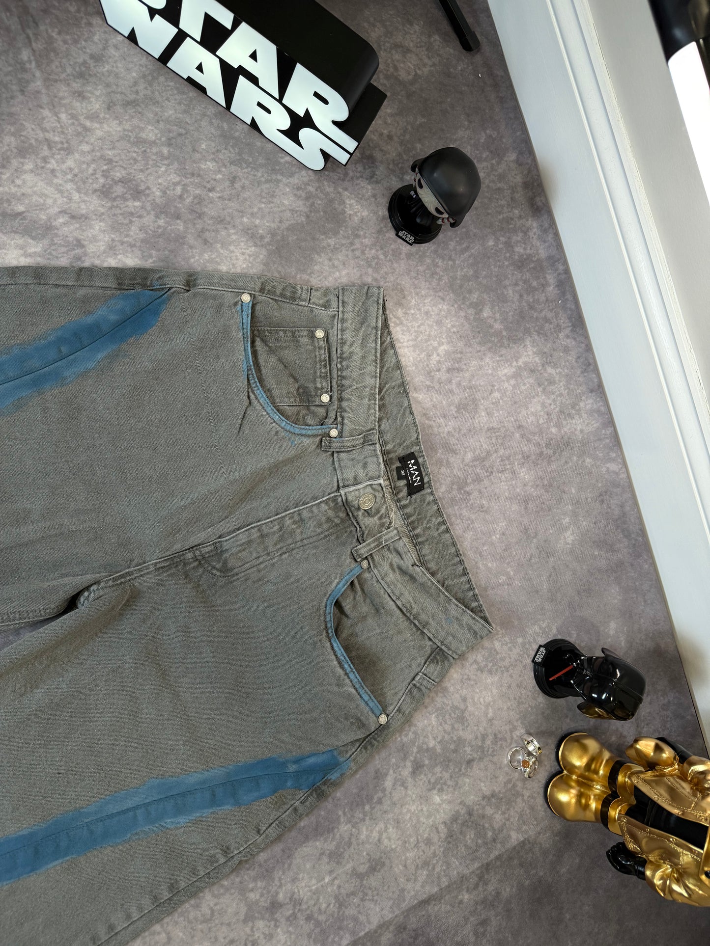 Baggy Rigid Bleached Seam Detail Denim Jeans