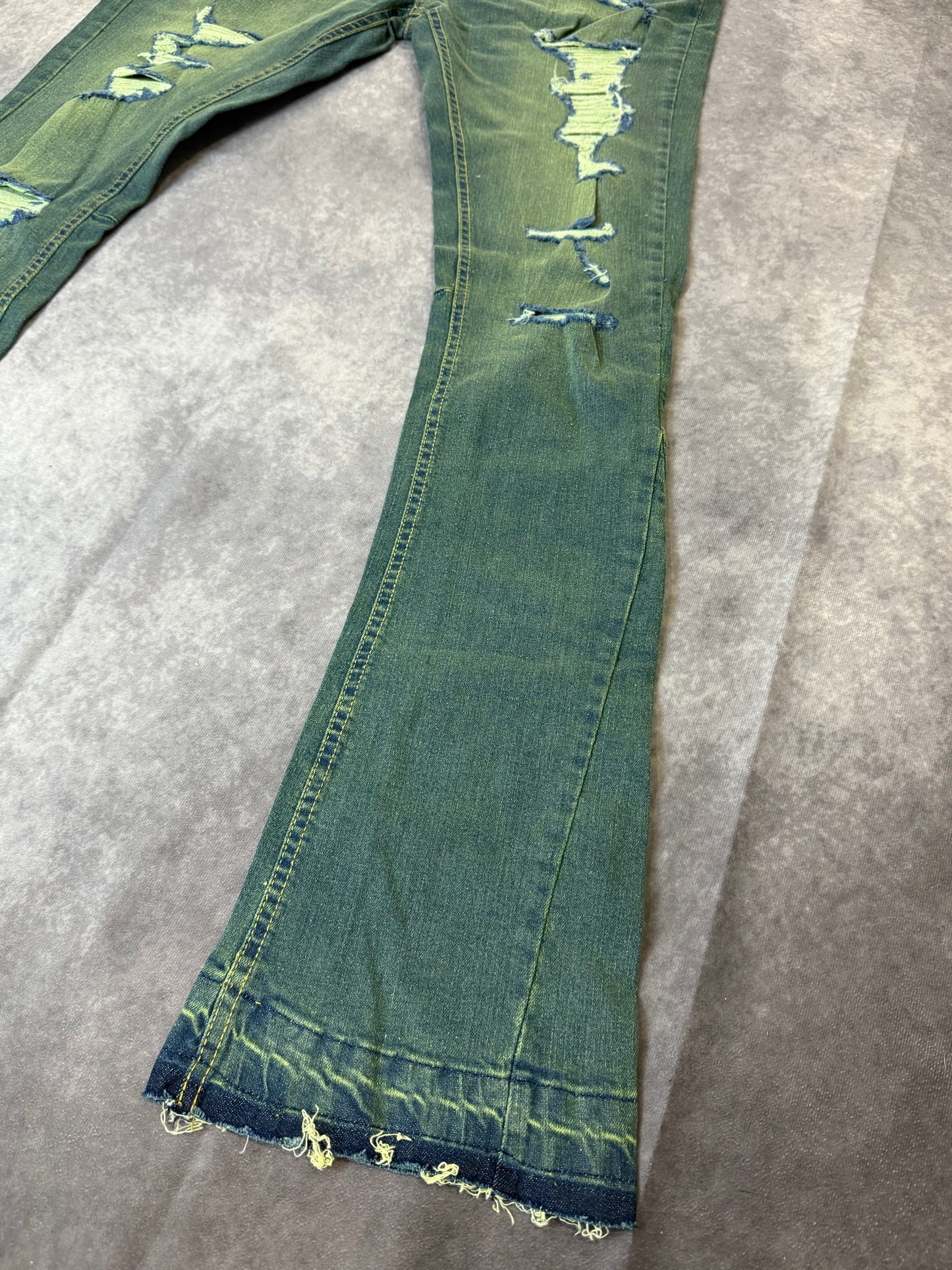 Skinny Stretch Stacked Flared Ripped Jeans
