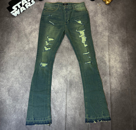 Skinny Stretch Stacked Flared Ripped Jeans