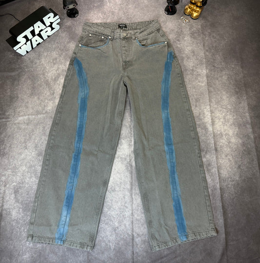 Baggy Rigid Bleached Seam Detail Denim Jeans