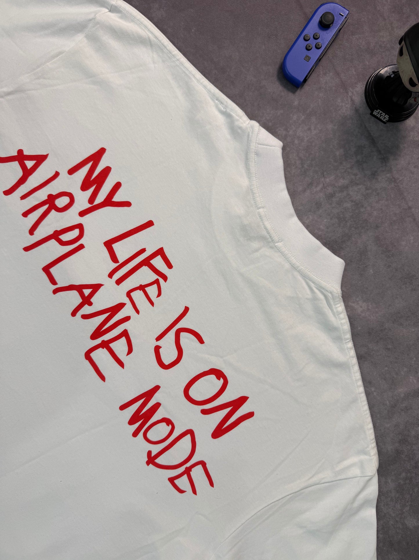 Oversized Boxy Extended Neck Airplane Mode Graphic T-Shirt