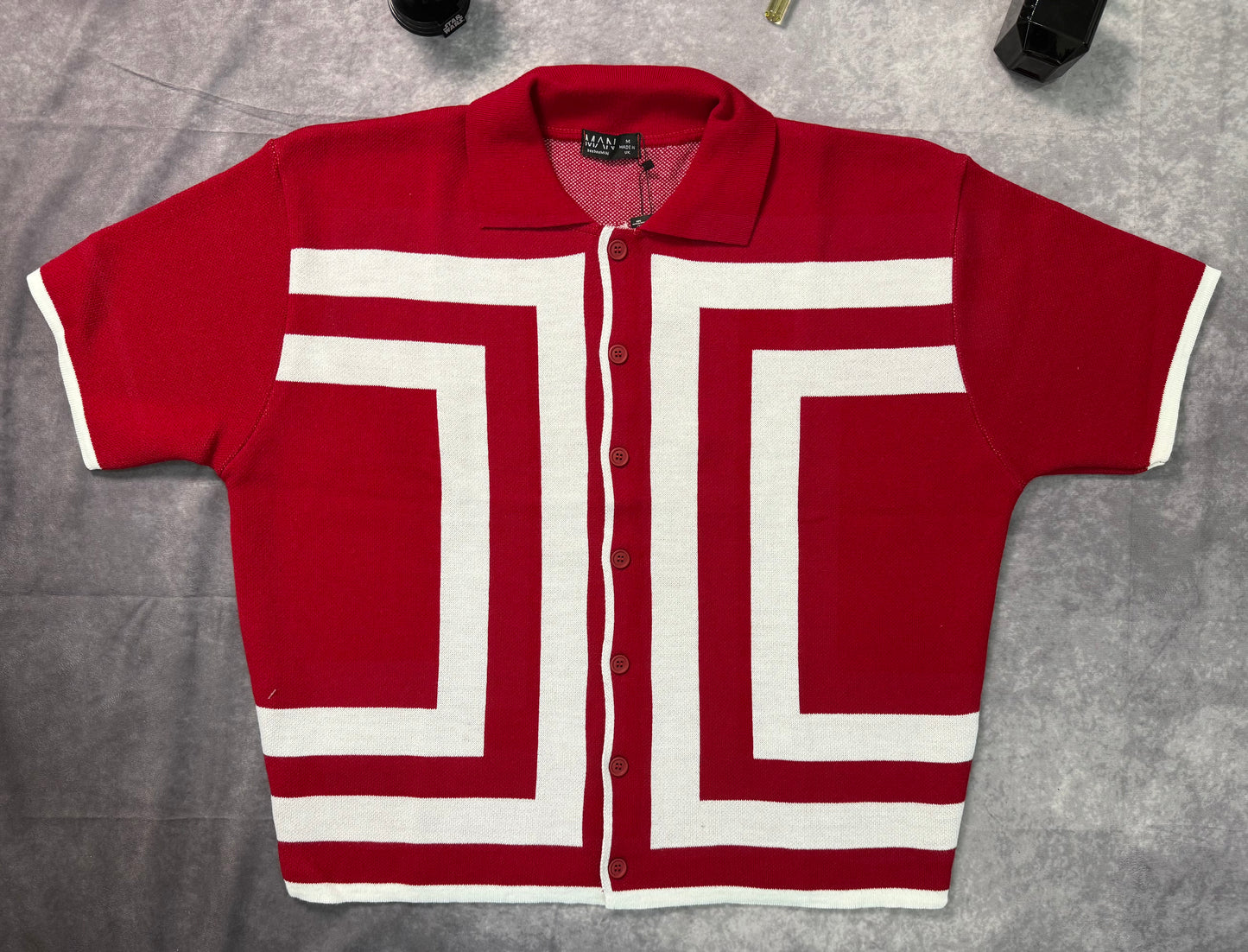 Oversized Boxy Border Knit Revere Shirt